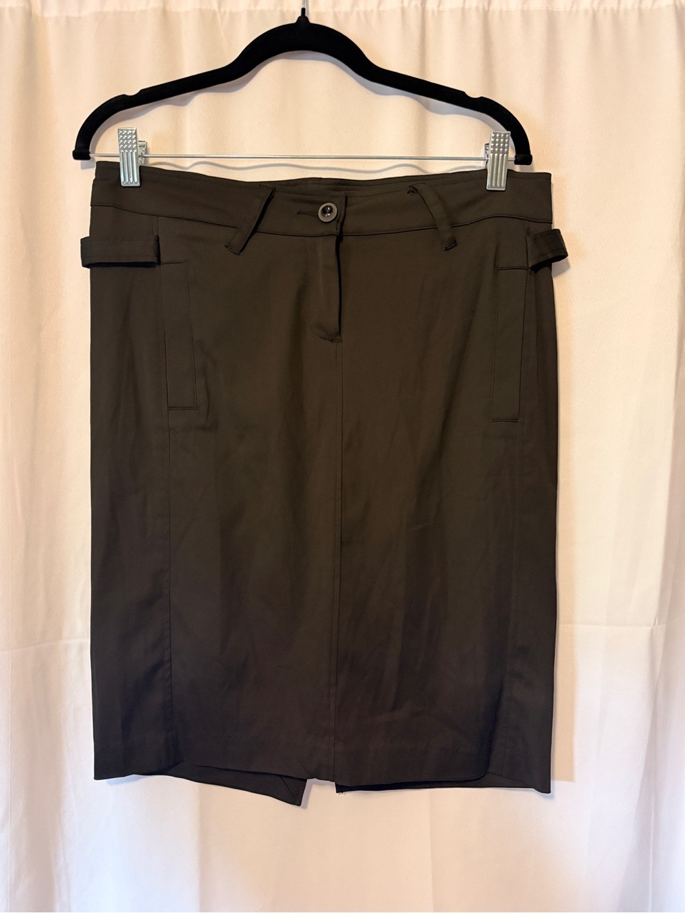 Olive Pencil Skirt with Belted Waist